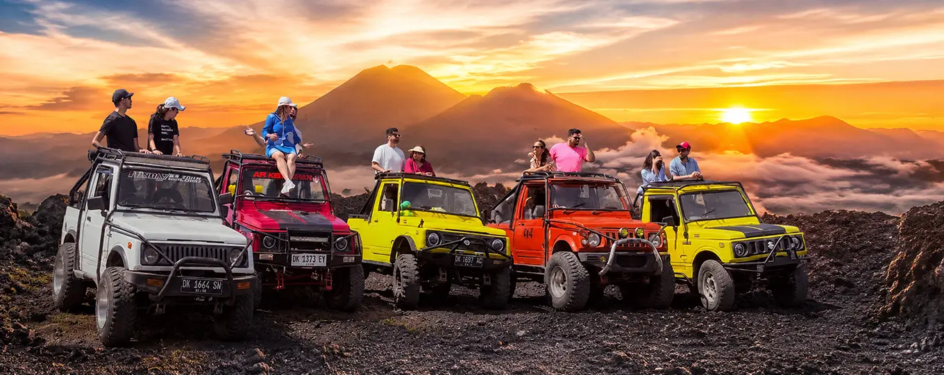 Mount Batur Jeep Sunrise Trekking Kintamani Bali with volcano sunrise view