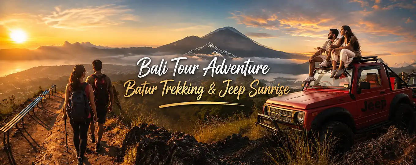 Mount Batur Jeep Sunrise and Trekking tour in Bali with beautiful volcano sunrise panorama and local guide